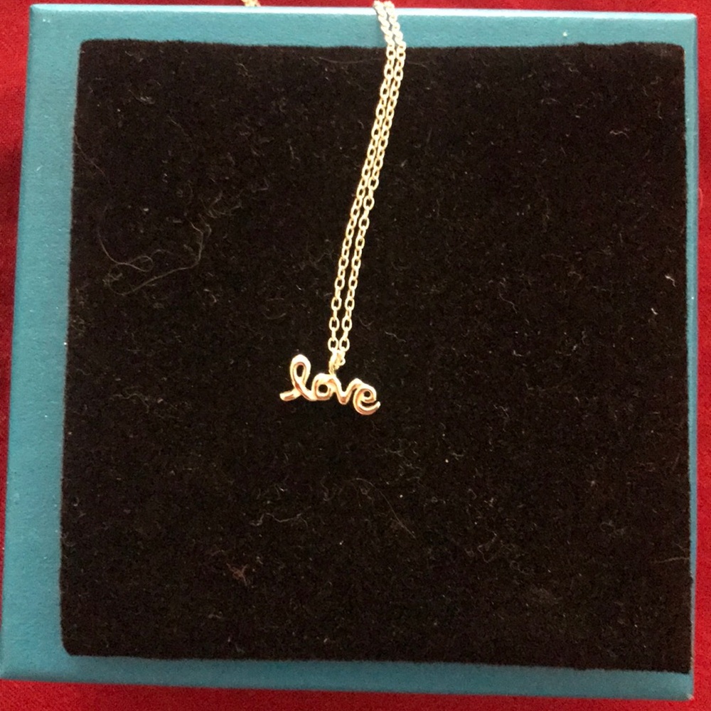 Sterling silver mini “love” script necklace
